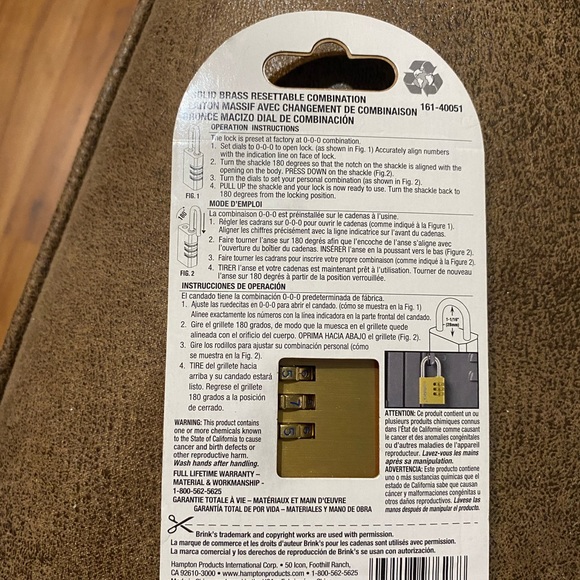 BRINKS Standard Security 3-dial Combination Resettable Padlock 🔒 (New) - Picture 14 of 14